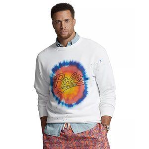 NEW Polo Ralph Lauren Sweatshirt!  XLT  White  Tie Dye Starburst Design & Paint